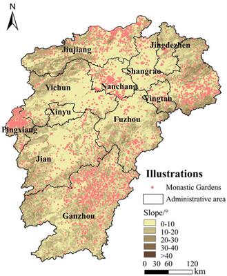 A GIS-based study on the spatial distribution and influencing factors of monastic gardens in Jiangxi Province, China